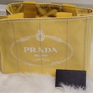 Prada Milano Yellow Canvas Tote Bag